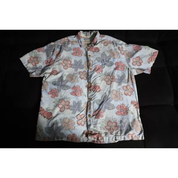 Tommy Bahama Button Up Shirt Mens XXL Blue Floral Hawaiian Tropical Beach Silk - Picture 1 of 9
